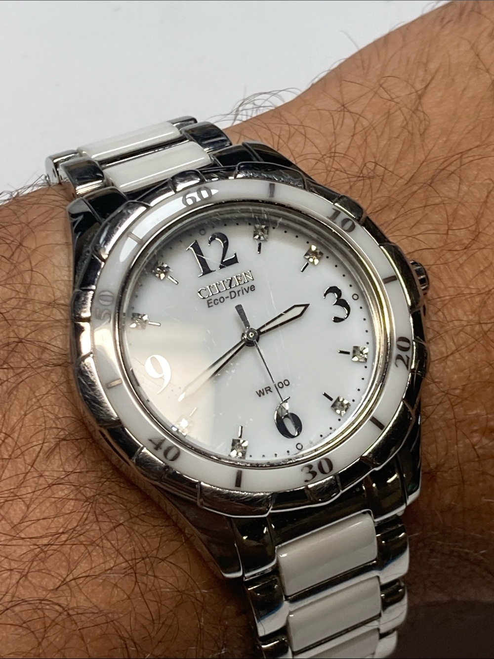 Citizen E031-S079284, White and Silver Eco-Drive, ceramic and stainless